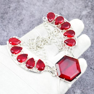 Mozambique Garnet Gemstone Necklace 925 Sterling Silver Necklace Handmade Necklace Solid Silver Necklace Bohemian Jewelry Women Jewelry