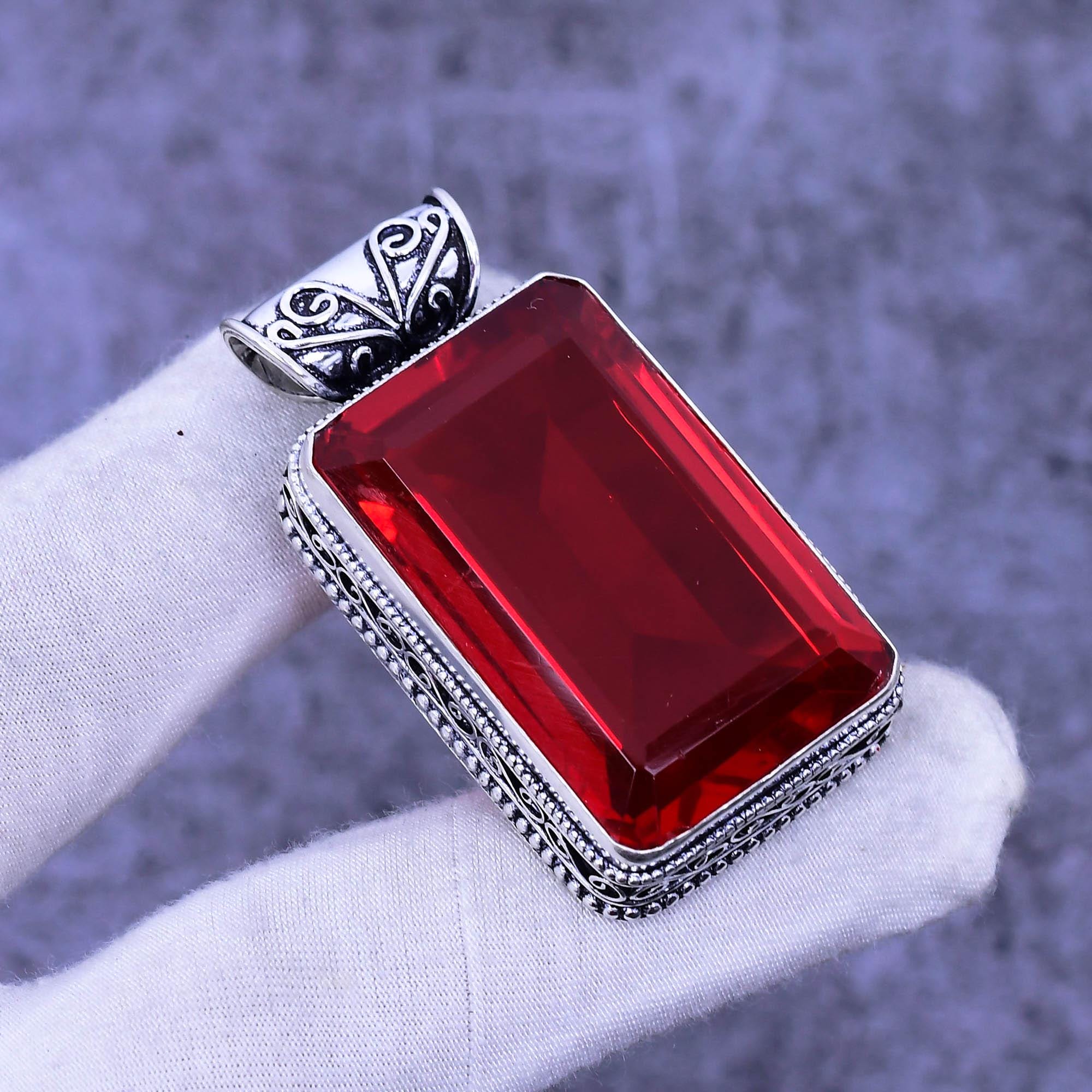 レッドガーネット925スターリングシルバーペンダントネックレス 