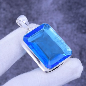 Swiss Blue Topaz Gemstone Pendant | 925 Sterling Silver Pendant | Bohemian Jewelry | Octagon Pendant | Gift For Her | Valentine Day Gift