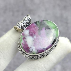 Ruby Zoisite 925 Sterling Silver Pendant - Handmade Bohemian Jewelry