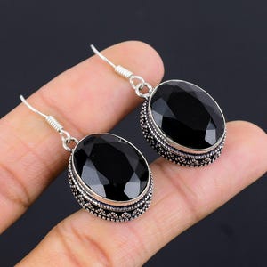 Black Spinel Earrings Black Spinel Gemstone Handcrafted 925 Sterling Silver, Black Spinel Sterling Silver Earring For Anniversary Gift