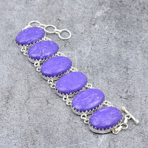 Charoite Gemstone Bracelet 925 Sterling Silver Bracelet Solid Silver Jewelry Bohemian  Bracelet Handmade Jewelry Bridal Jewelry Gift For Her