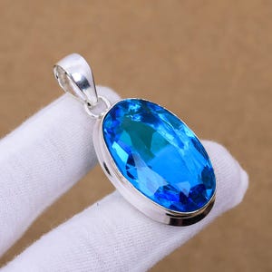 Swiss Blue Topaz Gemstone Pendant | 925 Sterling Silver Pendant | Bohemian Jewelry | Blue Topaz Jewelry | Gift For Her | Designer Pendant
