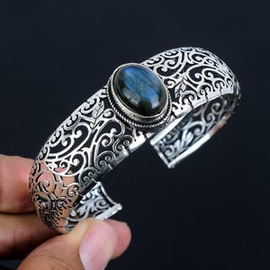Labradorite Gemstone Bangle Vintage Bangle 925 Sterling Silver Jewelry Handmade Bangle Designer Jewelry Cuff Bracelet Engagement Gifts