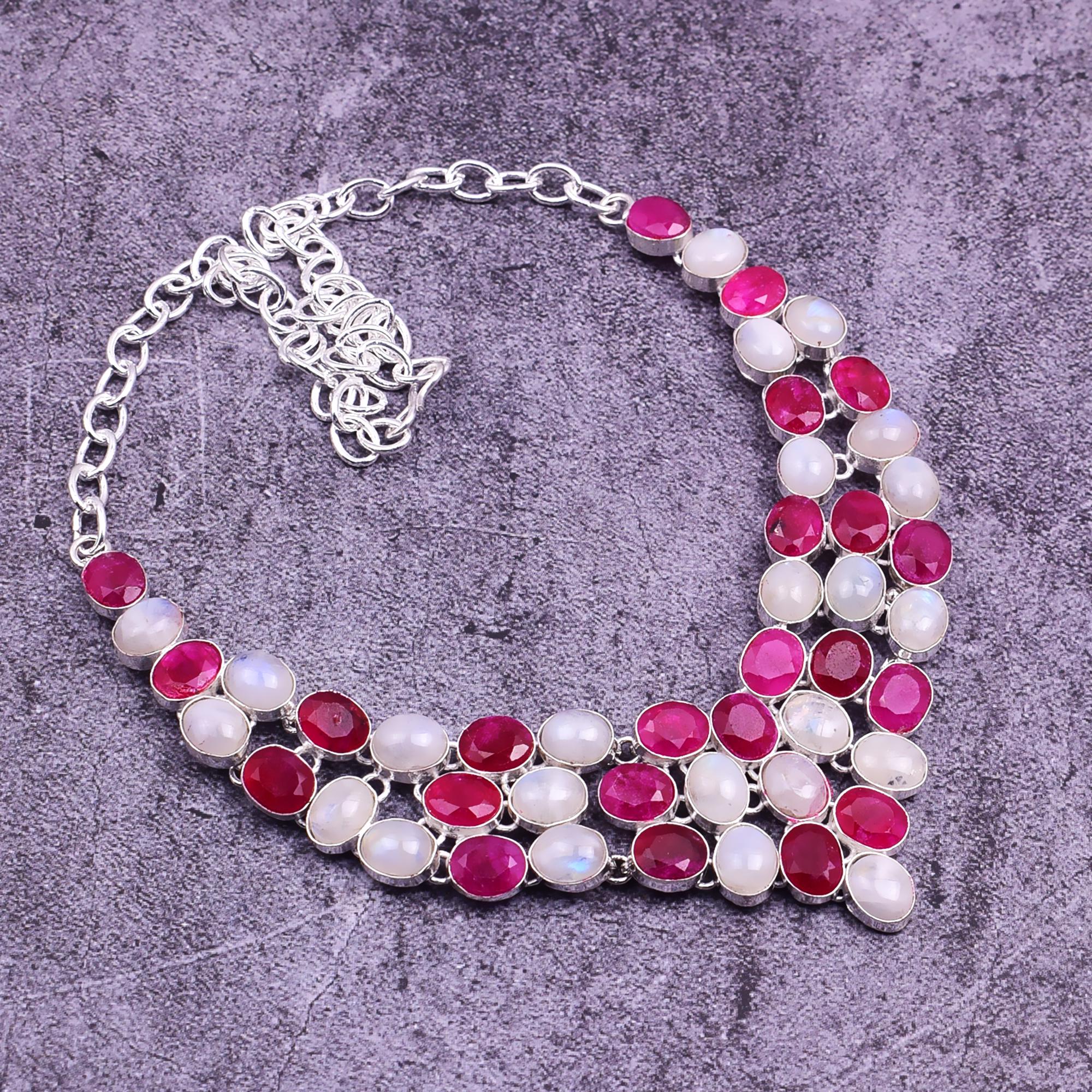 Rainbow Moonstone x Star Ruby Necklace Rainbow Moonstone x Star