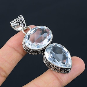 Handmade White Topaz 925 Sterling Silver Pendant - 18 Inch Necklace