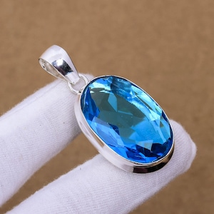 Blue Topaz Oval Gemstone Pendant | 925 Sterling Silver Pendant | Boho Jewelry | Blue Topaz Jewelry | Gift For Her | New Year Gift For Her