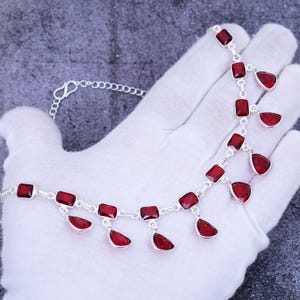 Mozambique Garnet Gemstone Necklace  925 Sterling Silver Necklace Women Necklace  Solid Silver Necklace Bohemian Necklace Gift Fort Her
