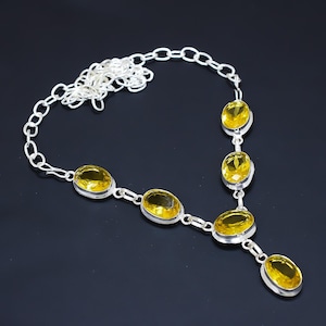 Citrine Necklace, 925 Sterling Silver Necklace, Gemstone Handmade Necklace, Boho Necklace, Statement Necklace, Wintour Necklace For Women