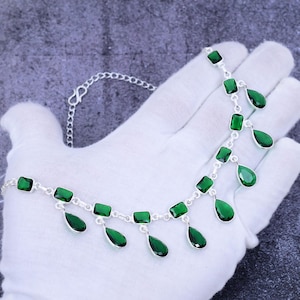 Chrome Diopside Gemstone Necklace  925 Sterling Silver Necklace Women Necklace  Solid Silver Necklace Bohemian Necklace Gift Fort Her