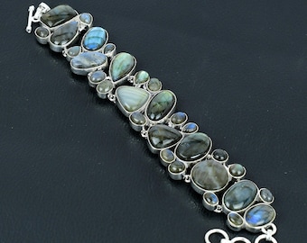 Labradorite Gemstone Handmade 925 Sterling Silver Bracelet 925 Stamped Gemstone Labradorite Bracelet Labradorite Bracelet Gift For Love