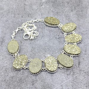 Pyrit Druzy Kette: 925 Sterling Silber, Boho Brautschmuck