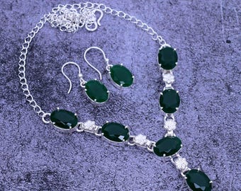 Green Onyx Necklace & Earring Set: Handmade Sterling Silver Jewelry