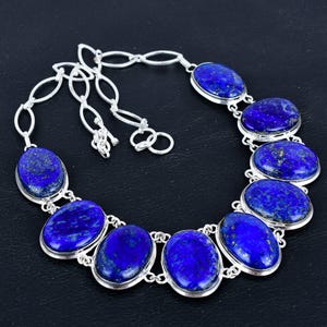 Handmade Lapis Lazuli Necklace: 925 Sterling Silver Bridal Jewelry