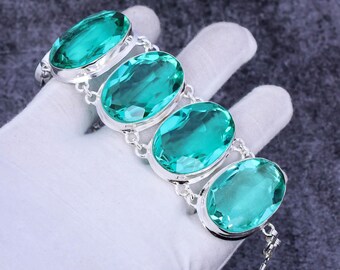 Faceted Indicolite Bracelet: Handmade 925 Sterling Silver Chain