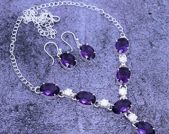 Amethyst Necklace & Earring Set: Handmade Sterling Silver Jewelry