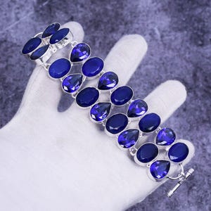 Handmade Sterling Silver Blue Sapphire Tanzanite Bracelet