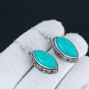 Green Turquoise Sterling Silver Earrings: Handmade Designer Gemstone