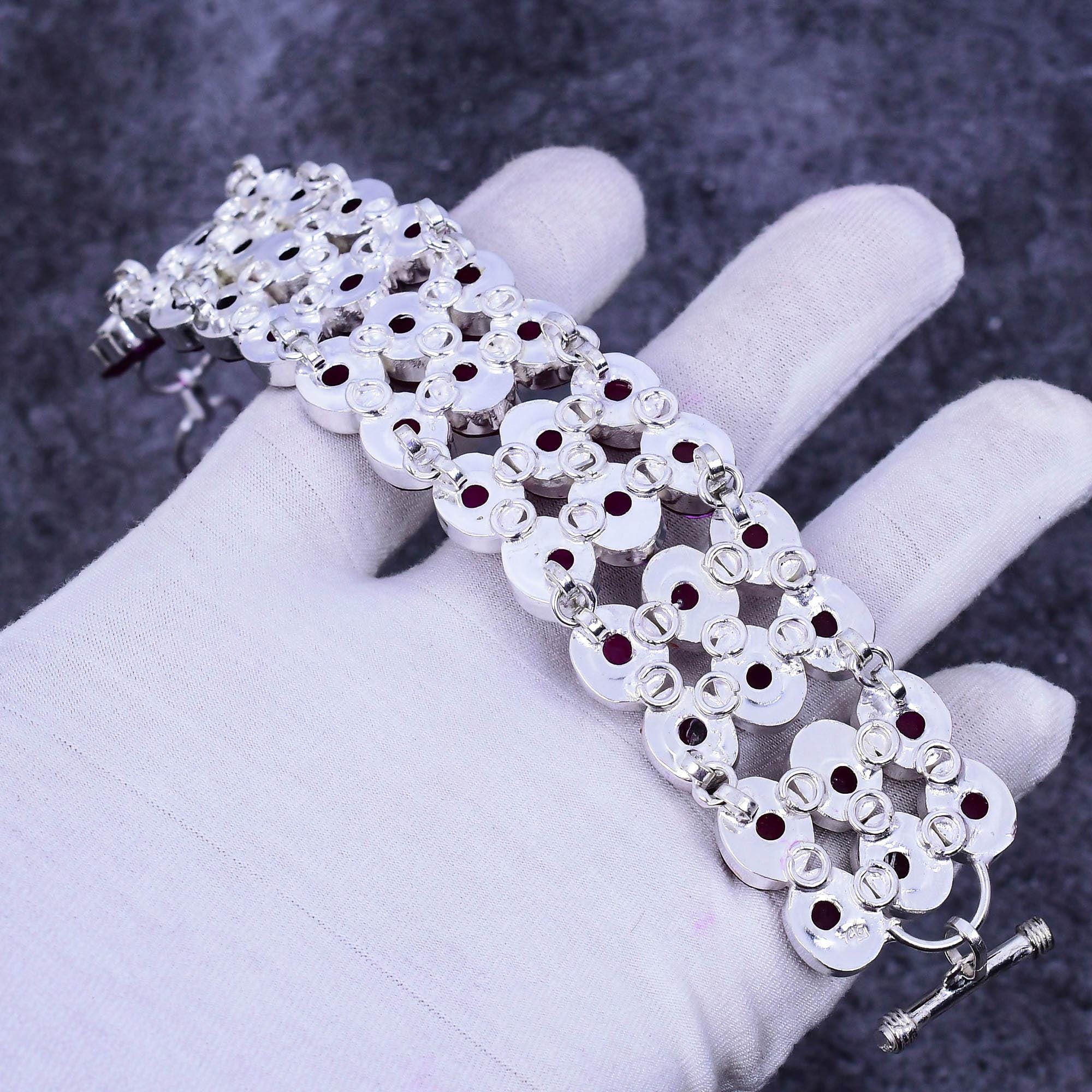 ハンドメイドのカシミール産ルビーブレスレット：925スターリング