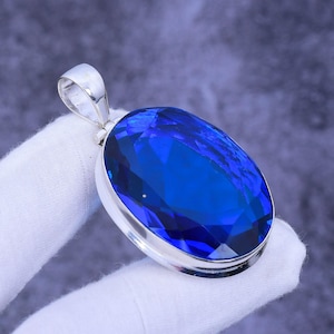 London Blue Topaz Pendant: Handmade 925 Sterling Silver Bohemian Jewelry