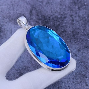 Faceted Blue Topaz Oval Gemstone Pendant | 925 Sterling Silver Pendant | Boho Jewelry | Women Jewelry | Gift For Her | Anniversary Gift