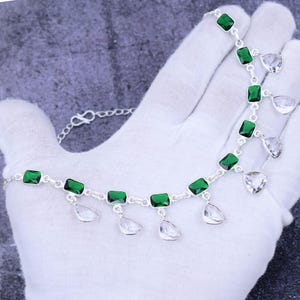 White Topaz & Chrome Diopside Necklace: Sterling Silver Bohemian Pendant