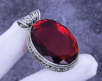 Red Garnet Pendant: 925 Sterling Silver Bohemian Jewelry