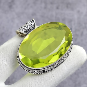 Lemon Topaz 925 Sterling Silver Pendant: Bohemian Oval Gemstone