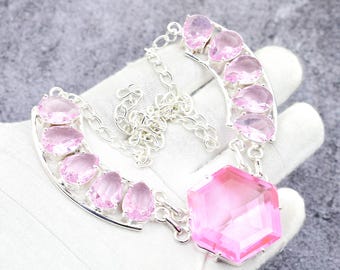 Pink Kunzite Gemstone Necklace: Bohemian Sterling Silver Jewelry
