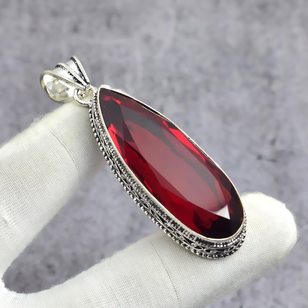 Red Garnet Pendant: Handmade Bohemian Sterling Silver Jewelry