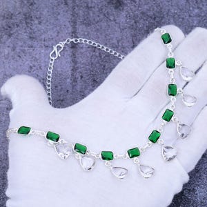 Chrome Diopside & White Topaz Necklace: Bohemian Sterling Silver