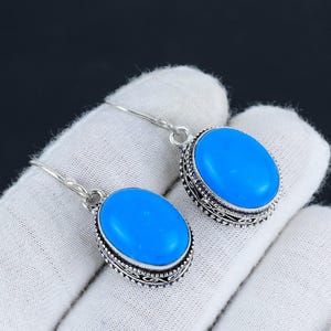 Sleeping Turquoise Earrings: Oval Cabochon, 925 Sterling Silver