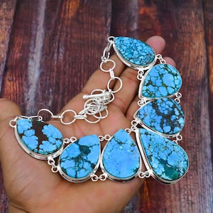 Tibetan Turquoise 925 Sterling Silver Necklace - Handmade Bohemian Jewelry