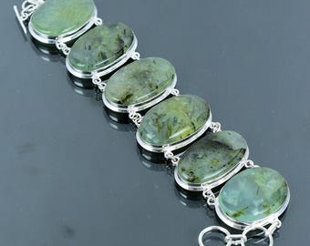 美しいプレナイトとカイヤナイトの宝石ブレスレット｜ハンドメイド 
