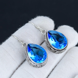 Blue Topaz Earrings Blue Topaz 925 Sterling Silver Gemstone Earrings Blue Topaz Dangle Earrings For Women Handmade Earrings For Gift