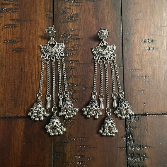Long chain jhumka on sale earrings