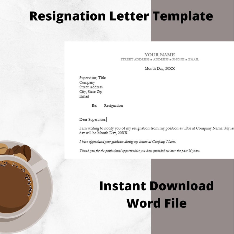Resignation Letter Template Editable Word File With Free Etsy New Zealand