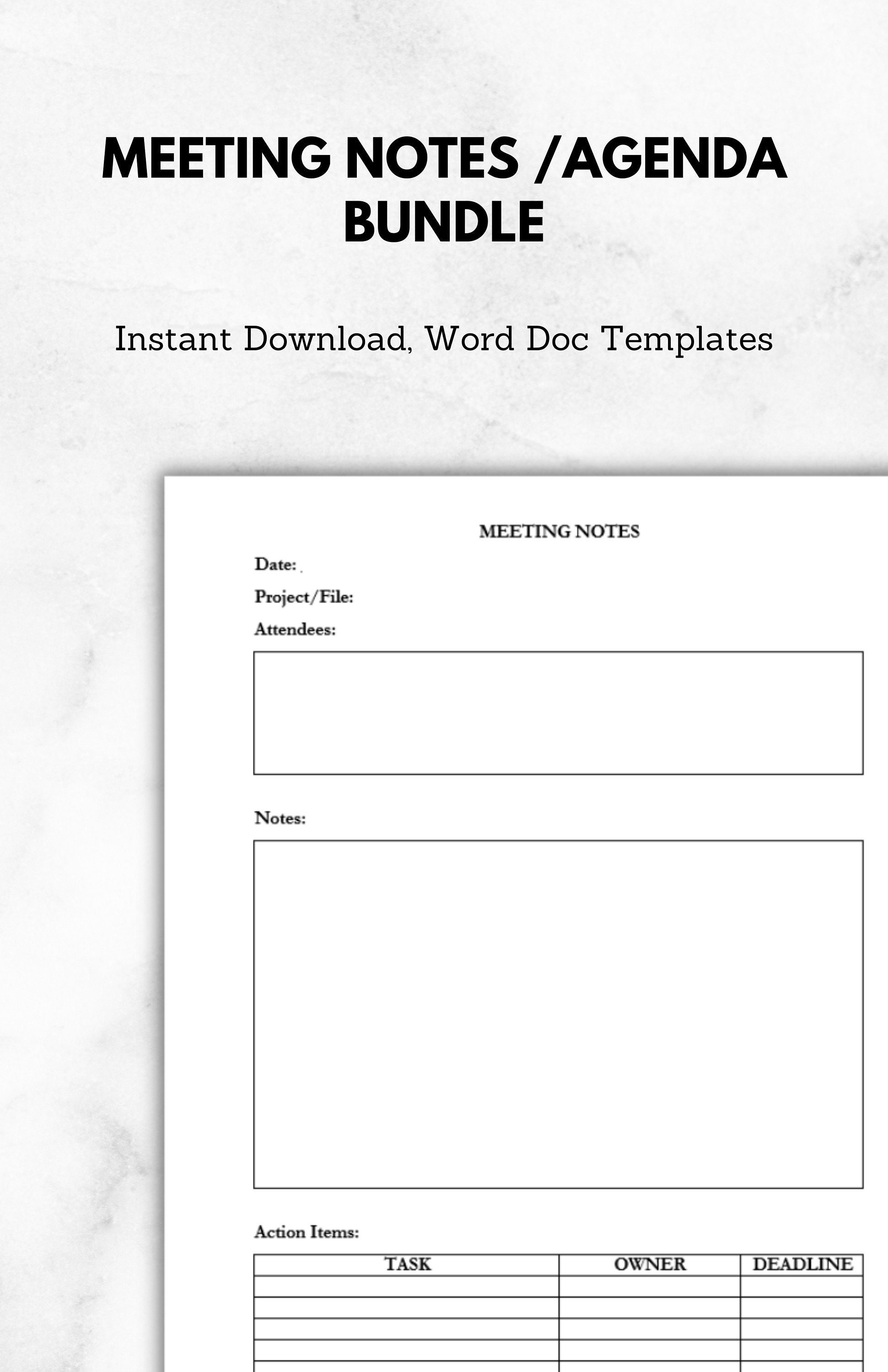 Professional Editable Meeting Agenda And Meeting Notes Etsy Hong Kong