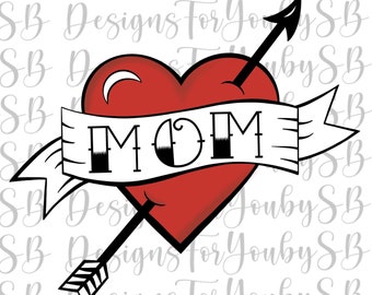Mama Herz Tattoo PNG Format | Valentinshemden | Sublimation | Druckfertig | Herz | Mama | Kinder Valentinstag Shirt Design