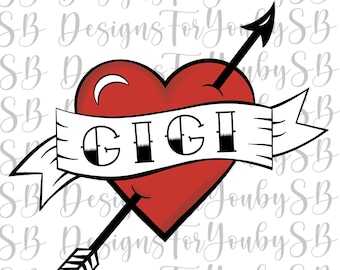 Gigi Heart Tattoo PNG Format | Koszulki walentynkowe | Sublimacja | Gotowe do druku | Serce | Mama | Projekt koszulki walentynkowej dla dzieci