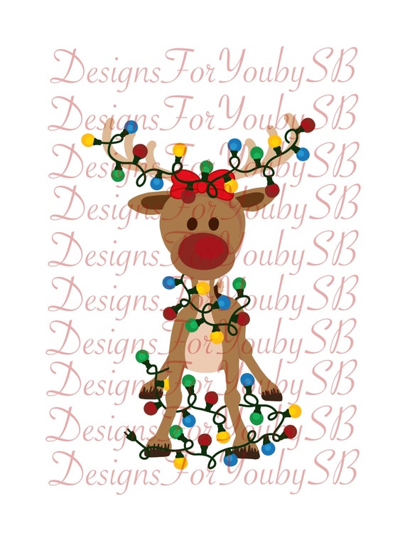 Reindeer Girl PNG Format | Christmas Lights | Sublimation | Ready to Press | Rudolph | Red Nose | Girl Kids Christmas Shirt