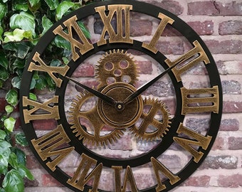 Skeleton large wall clock | industrial gear wall clock | wall art wall clock | numerals wall clock
