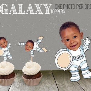 Space Astronaut Cupcake Topper Custom Photo Outer space Galaxy Rocket Baby Blast Off  Galaxy Space Head Helmet Nasa