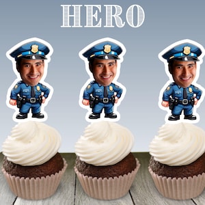 Hero Police Party Academy Graduation Decorations Custom Photo Cupcake Topper Sticker Party Favors