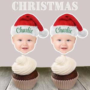 Oh What Fun It Is To Be One Christmas Birthday Theme 1ST Winter Onederland Party Cupcake Toppers Santa Custom Photo Face