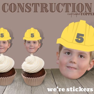 Construction Birthday Party Cupcake Toppers Photo Custom Builder Hard Hat Bob the builder