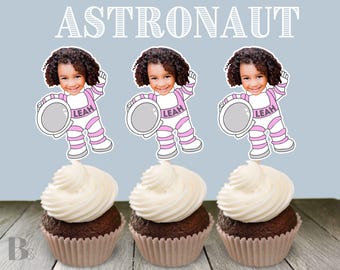 First Trip Around the Sun girl Cupcake Topper Custom Photo Outer space Baby Galaxy Rocket Baby Blast Off Galaxy Space Head Helmet Nasa
