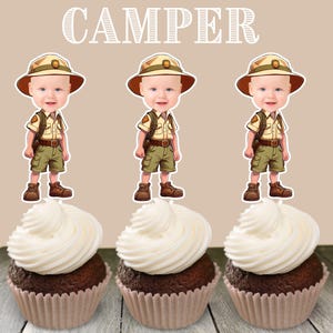 One Happy Camper Camping Ranger Custom Photo Decor Boy Scout Decoration Cupcake Topper Sticker Party Favors