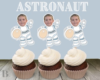 Space Astronaut Cupcake Topper Custom Photo Outer space Galaxy Rocket Baby Blast Off  Galaxy Space Head Helmet Nasa