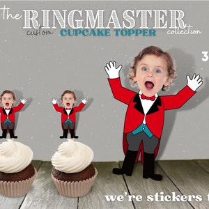 Carnival Party Cupcake Toppers Circus Party Supply Ring Master Personalized Photo Decor Personalized